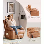 Fauteuil inclinable pivotant manuel surdimensionné GustoWave avec chauffage et massage, canapé inclinable pivotant rembourré en similicuir pour adultes