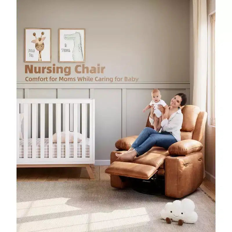 Fauteuil inclinable pivotant manuel surdimensionné GustoWave avec chauffage et massage, canapé inclinable pivotant rembourré en similicuir pour adultes