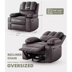 Fauteuil inclinable pivotant manuel surdimensionné GustoWave avec chauffage et massage, canapé inclinable pivotant rembourré en similicuir pour adultes