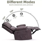 Fauteuil inclinable pivotant manuel surdimensionné GustoWave avec chauffage et massage, canapé inclinable pivotant rembourré en similicuir pour adultes