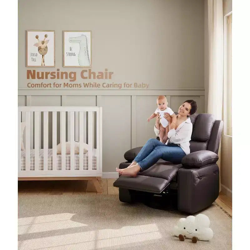 Fauteuil inclinable pivotant manuel surdimensionné GustoWave avec chauffage et massage, canapé inclinable pivotant rembourré en similicuir pour adultes
