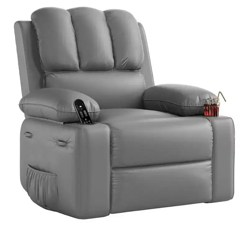 Fauteuil inclinable pivotant manuel surdimensionné GustoWave avec chauffage et massage, canapé inclinable pivotant rembourré en similicuir pour adultes