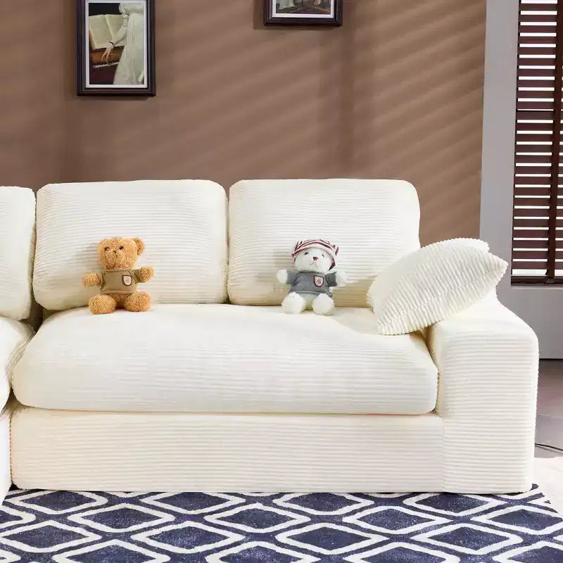 Canapé confortable en velours côtelé blanc avec 5 coussins – L'indispensable du salon douillet