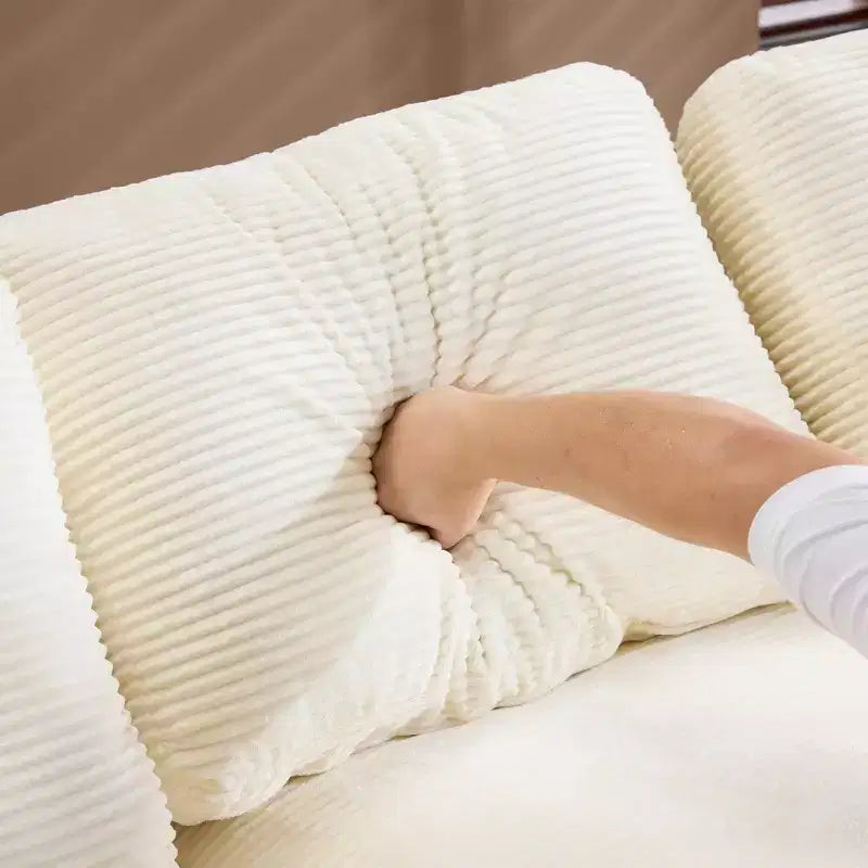 Canapé confortable en velours côtelé blanc avec 5 coussins – L'indispensable du salon douillet