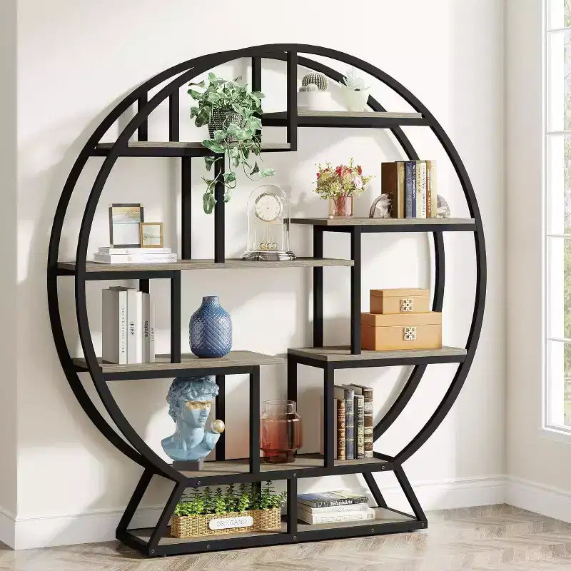 Étagère Lantine, bibliothèque industrielle en bois de 160 cm avec étagères décalées, organisateur de rangement, étagère de présentation pour bureau à domicile, salon, gris