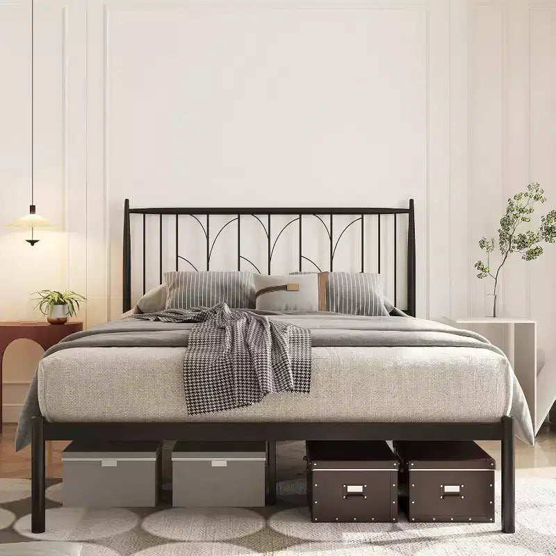 COZONY Cadre de lit plateforme en métal avec tête de lit, sommier tapissier non requis avec rangement sous le lit