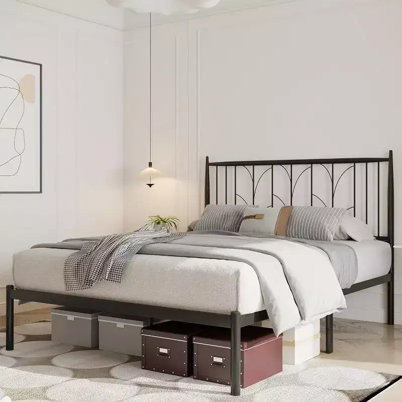 COZONY Cadre de lit plateforme en métal avec tête de lit, sommier tapissier non requis avec rangement sous le lit