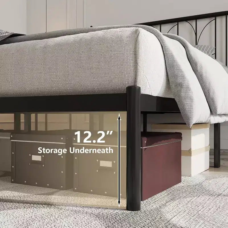 COZONY Cadre de lit plateforme en métal avec tête de lit, sommier tapissier non requis avec rangement sous le lit