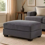 Pouf-ottoman cocktail Royal Hampton, velours côtelé gris foncé, pieds noirs, 45 x 28 pouces