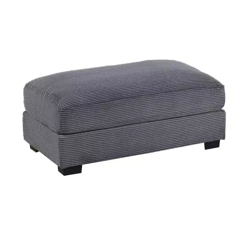 Pouf-ottoman cocktail Royal Hampton, velours côtelé gris foncé, pieds noirs, 45 x 28 pouces