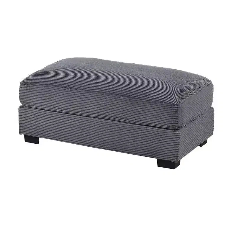 Pouf-ottoman cocktail Royal Hampton, velours côtelé gris foncé, pieds noirs, 45 x 28 pouces