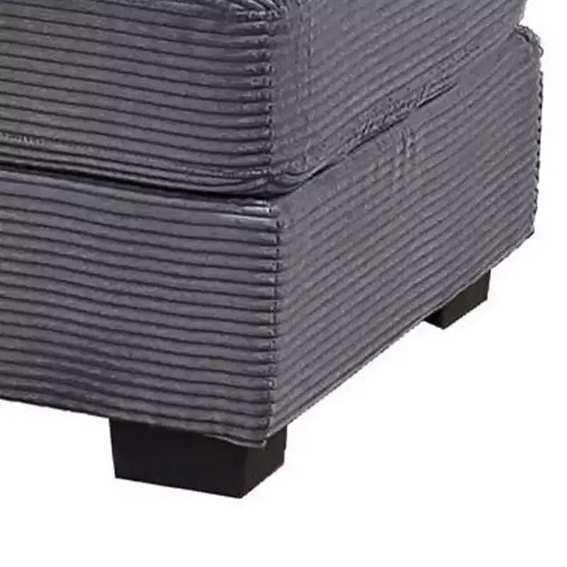 Pouf-ottoman cocktail Royal Hampton, velours côtelé gris foncé, pieds noirs, 45 x 28 pouces