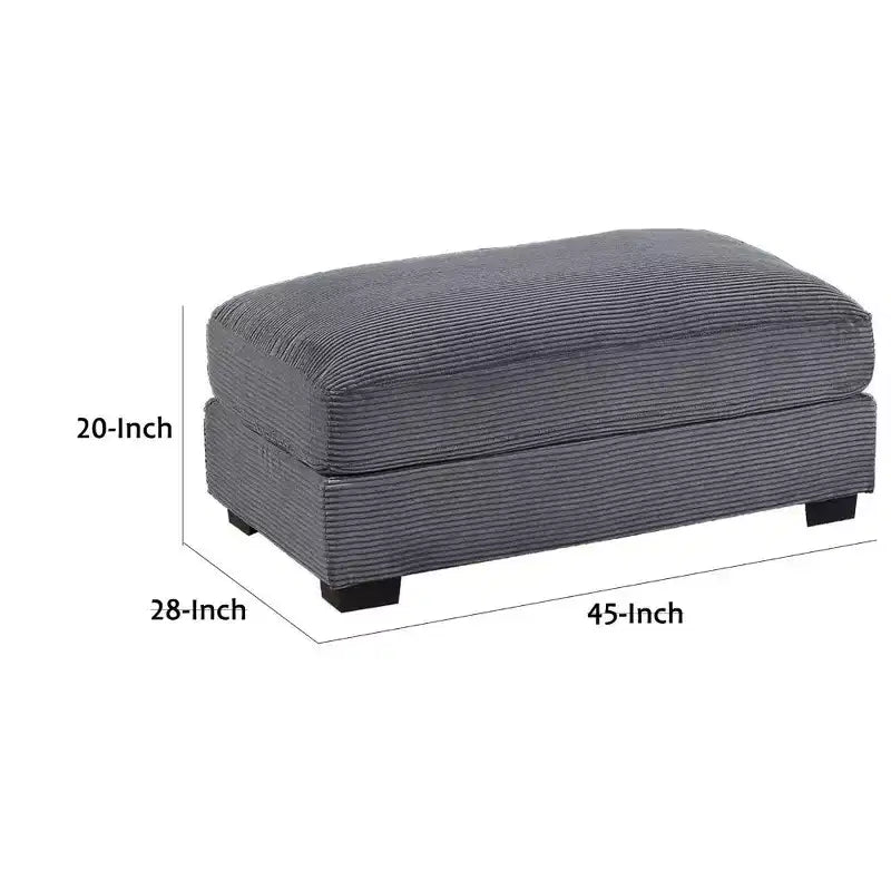 Pouf-ottoman cocktail Royal Hampton, velours côtelé gris foncé, pieds noirs, 45 x 28 pouces