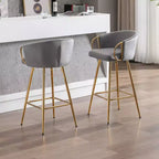 Okak Lot de 2 tabourets de bar de 30 pouces hauteur comptoir, tabourets de bar rembourrés avec repose-pieds chromé et dossier en velours, chaises de bar pour cuisine