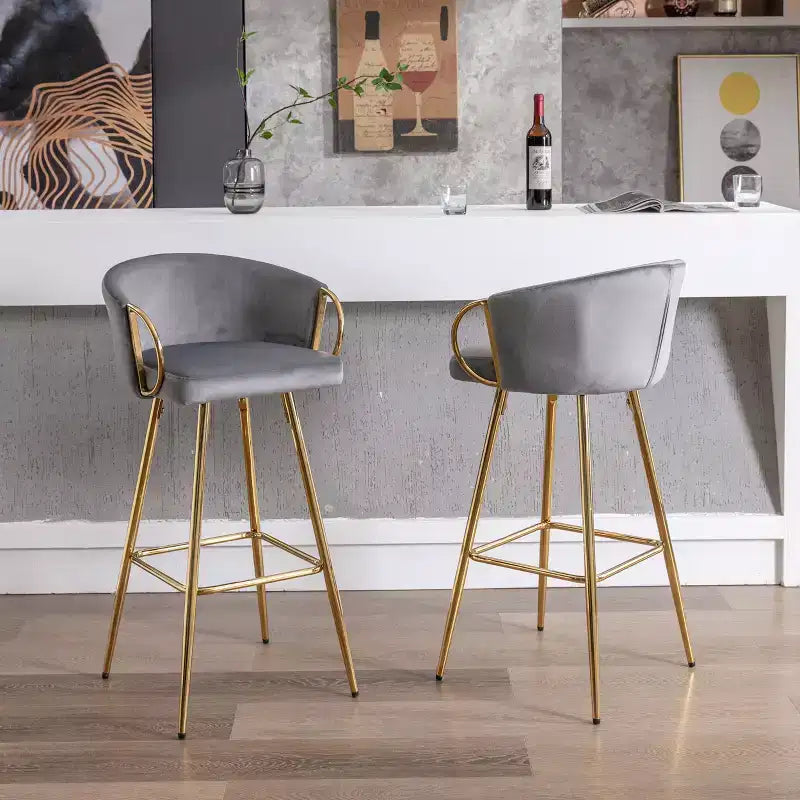 Okak Lot de 2 tabourets de bar de 30 pouces hauteur comptoir, tabourets de bar rembourrés avec repose-pieds chromé et dossier en velours, chaises de bar pour cuisine
