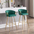 Okak Lot de 2 tabourets de bar de 30 pouces hauteur comptoir, tabourets de bar rembourrés avec repose-pieds chromé et dossier en velours, chaises de bar pour cuisine
