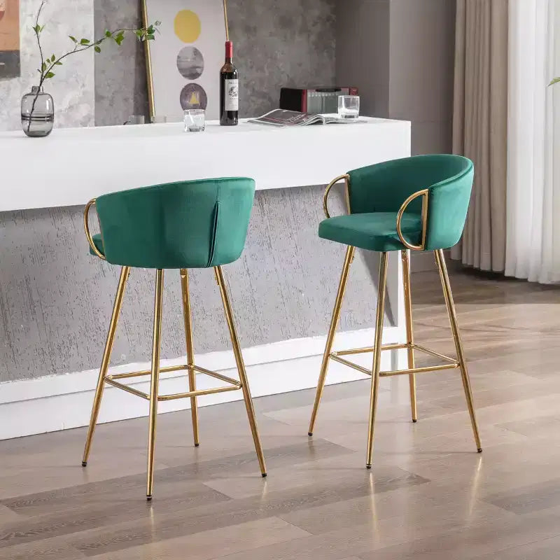 Okak Lot de 2 tabourets de bar de 30 pouces hauteur comptoir, tabourets de bar rembourrés avec repose-pieds chromé et dossier en velours, chaises de bar pour cuisine
