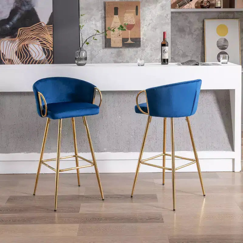 Okak Lot de 2 tabourets de bar de 30 pouces hauteur comptoir, tabourets de bar rembourrés avec repose-pieds chromé et dossier en velours, chaises de bar pour cuisine