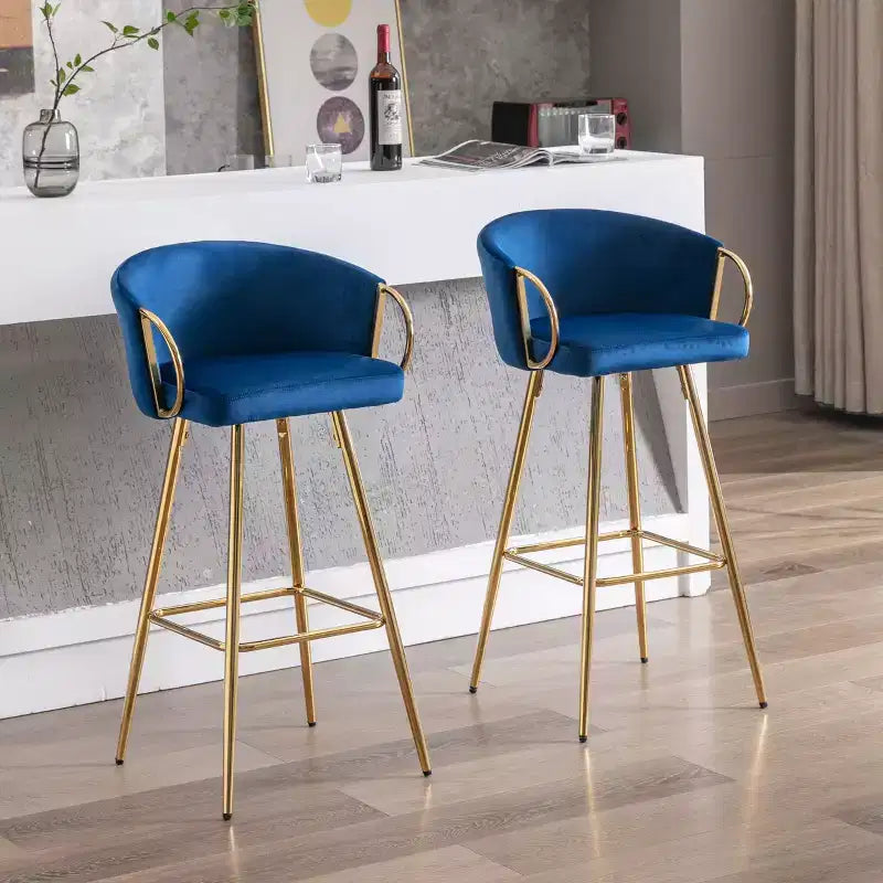 Okak Lot de 2 tabourets de bar de 30 pouces hauteur comptoir, tabourets de bar rembourrés avec repose-pieds chromé et dossier en velours, chaises de bar pour cuisine
