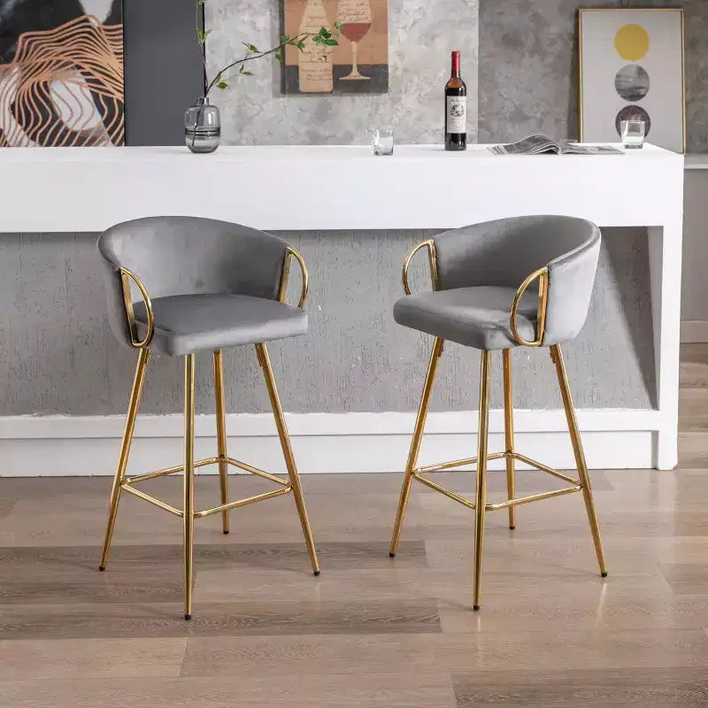 Okak Lot de 2 tabourets de bar de 30 pouces hauteur comptoir, tabourets de bar rembourrés avec repose-pieds chromé et dossier en velours, chaises de bar pour cuisine