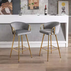 Okak Lot de 2 tabourets de bar de 30 pouces hauteur comptoir, tabourets de bar rembourrés avec repose-pieds chromé et dossier en velours, chaises de bar pour cuisine