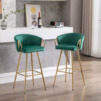 Okak Lot de 2 tabourets de bar de 30 pouces hauteur comptoir, tabourets de bar rembourrés avec repose-pieds chromé et dossier en velours, chaises de bar pour cuisine