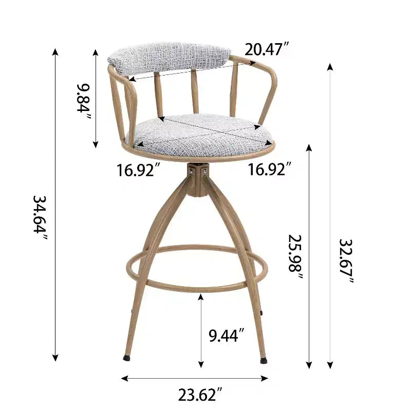 Okak 26Ensemble de 2 tabourets de bar pivotants modernes, tabourets de bar rembourrés hauteur comptoir avec dossier, chaises de bar pour îlot de cuisine