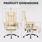 Chaise de bureau de direction à dossier haut, chaise de bureau ergonomique avec assise extra large, support lombaire et accoudoirs rembourrés, chaise de bureau à roulettes pivotante pour la maison