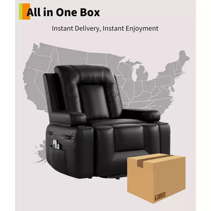 Fauteuil inclinable électrique avec fonctions de chauffage et de massage, en cuir PU, conçu pour les personnes âgées et à mobilité réduite