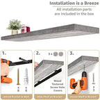 Lot de 3 étagères murales flottantes Sorbus de 140 cm – pour salle de bain, décoration murale pour chambre, cuisine, salon, rangement de livres