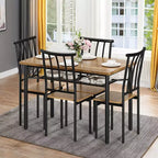 Modern Dining Table Set for 4, Metal and Wood Kitchen Table, Square Kitchen Table Set, for Breakfast Nook, Living Room