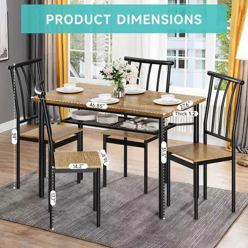 Ensemble table à manger moderne pour 4 personnes, table de cuisine en métal et bois, ensemble table de cuisine carrée, pour coin repas, salon