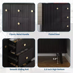 Buffet de salle à manger 47 po avec tiroirs, armoire de rangement à cannelures avec 2 portes et 3 tiroirs, noir