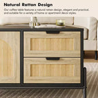 Table basse en rotin avec 2 tiroirs de rangement et étagère ouverte pour la maison ou le bureau,