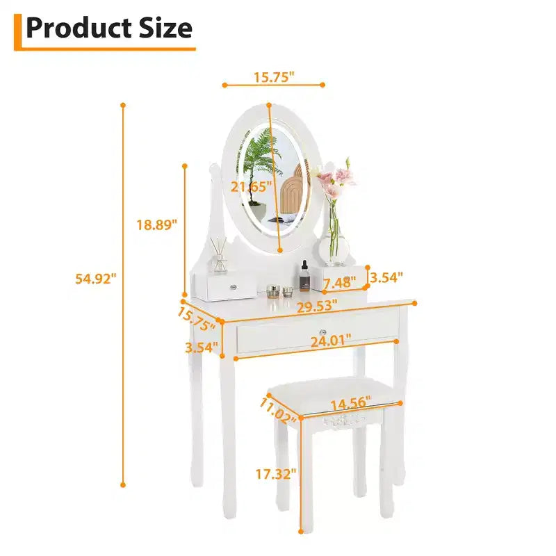 Coiffeuse avec miroir de maquillage éclairé par LED, dotée d'un tabouret rembourré, de 3 modes d'éclairage et de 3 tiroirs de rangement – parfaite pour la chambre à coucher.