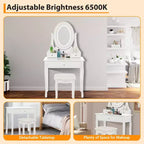 Coiffeuse avec miroir de maquillage éclairé par LED, dotée d'un tabouret rembourré, de 3 modes d'éclairage et de 3 tiroirs de rangement – parfaite pour la chambre à coucher.