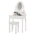 Coiffeuse avec miroir de maquillage éclairé par LED, dotée d'un tabouret rembourré, de 3 modes d'éclairage et de 3 tiroirs de rangement – parfaite pour la chambre à coucher.