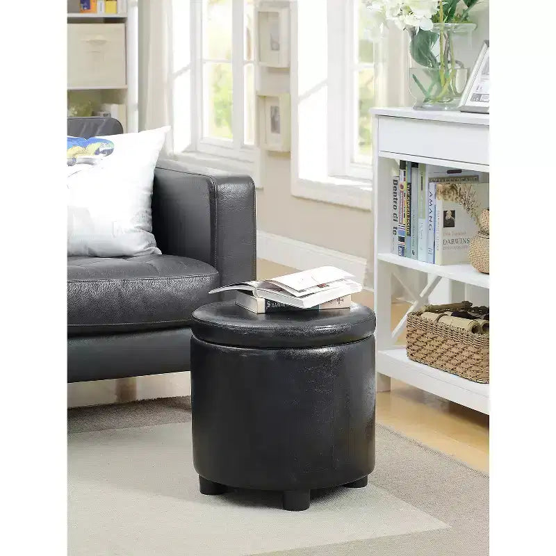 Pouf de rangement d'appoint rond HomeStock Comfort avec couvercle-plateau réversible