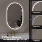 GDFStudio Lark 48 Miroir de salle de bain ovale moderne à LED anti-buée avec modes d'éclairage réglables