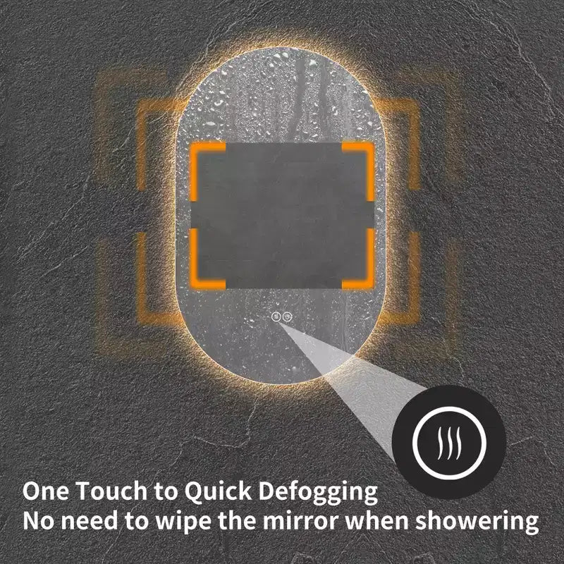 GDFStudio Lark 48 Miroir de salle de bain ovale moderne à LED anti-buée avec modes d'éclairage réglables