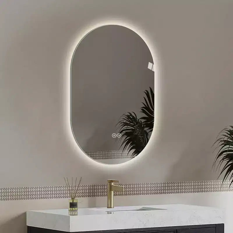 GDFStudio Lark 48 Miroir de salle de bain ovale moderne à LED anti-buée avec modes d'éclairage réglables