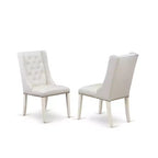 Ensemble de salle à manger 7 pièces HomeStock avec table au plateau en bois massif finition lin blanc et 6 chaises Parson