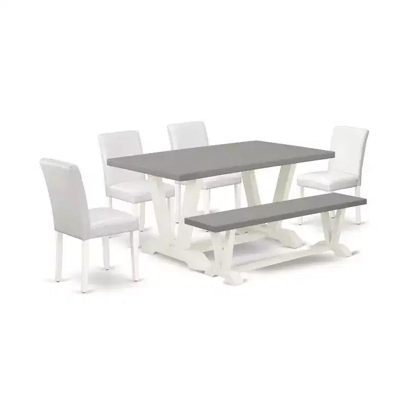 HomeStock 6-Pc Rectangle Natural Oak Finish Solid Wood Top Dining Table with 1-Bench, 4-Chairs