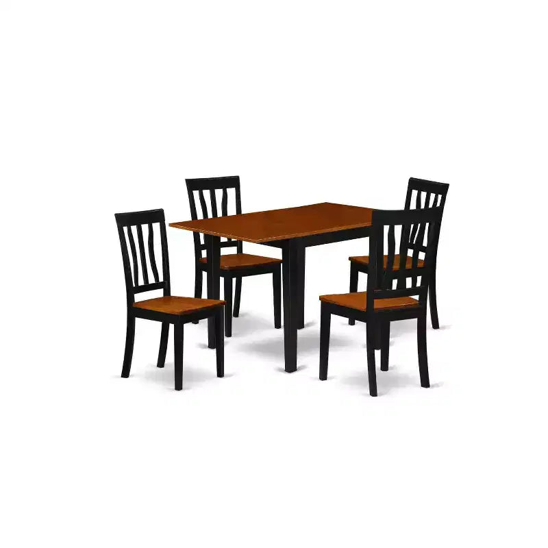 5-Piece Black and Cherry Finish Solid Wood Top-Dining Room Set-Seats 4