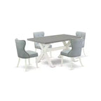 HomeStock 5-Piece Natural Oak Finish Solid Wood Top Dining Table with 4-Parson Chair