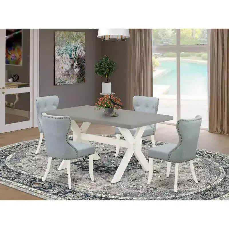HomeStock Ensemble de 5 pièces : Table à manger en bois massif finition chêne naturel avec 4 chaises Parson