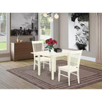 Ensemble de salle à manger 3 pièces HomeStock, dessus en bois massif finition blanc lin, avec table à rallonges