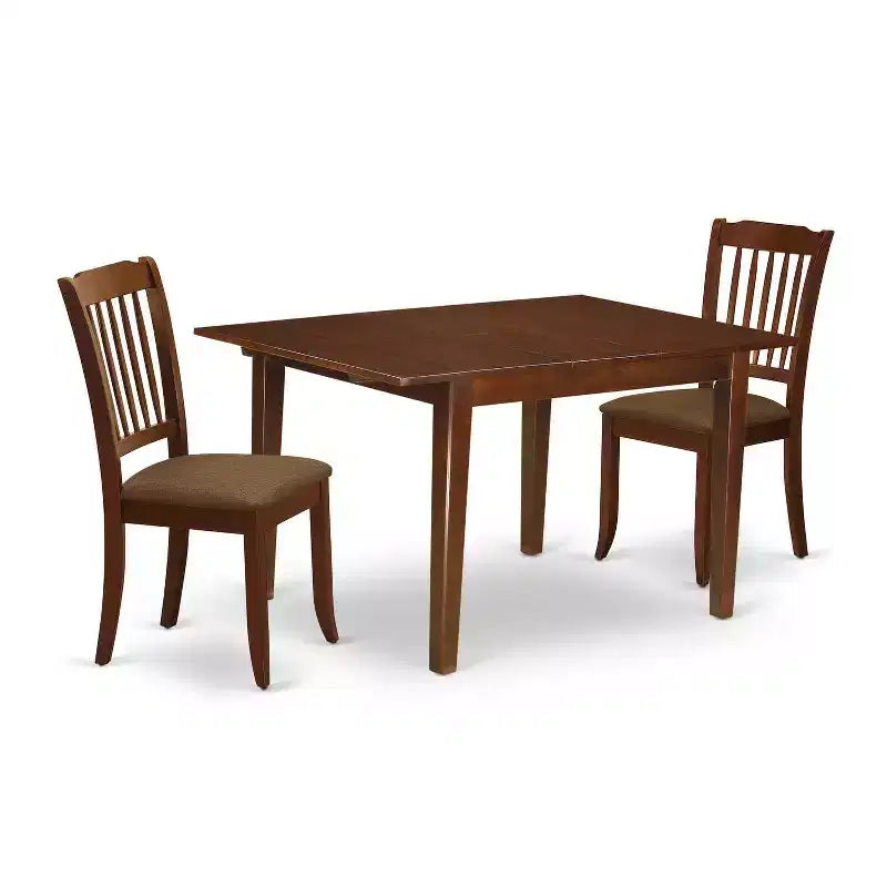 HomeStock 3-Piece Mahogany Finish Rectangular Solid Wood Top With Butterfly Leaf Dining Table Set