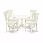 HomeStock 5-Pc Linen White Finish Solid Wood Top Dining table with 4 Chairs with Slat Back