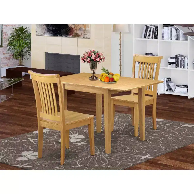 Ensemble de salle à manger 3 pièces HomeStock avec plateau en bois massif finition chêne brun naturel
